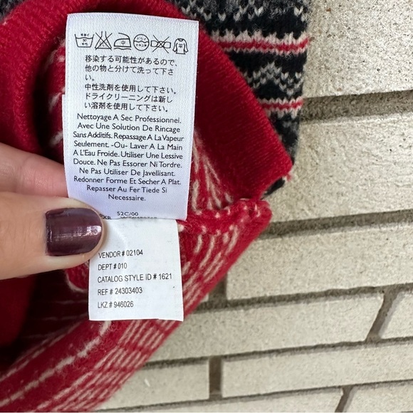 Vintage Eddie Bauer Women's Nordic Fair Isle Sweater Vest Lambswool Red Gray - Picture 10 of 10